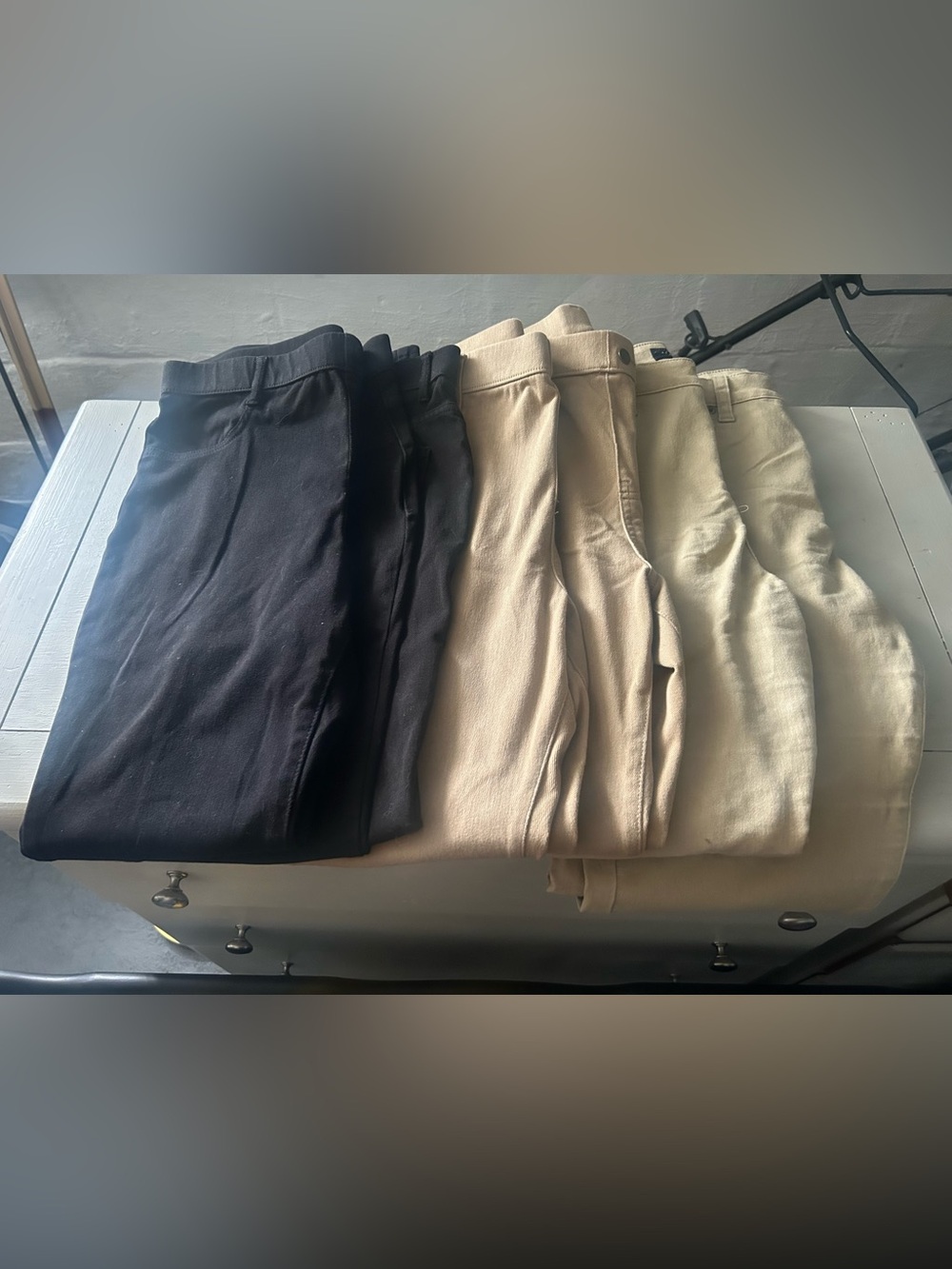 Girls Stretch Casual Pants in Black and Beige - Classic Comfort. Size L 12-14.